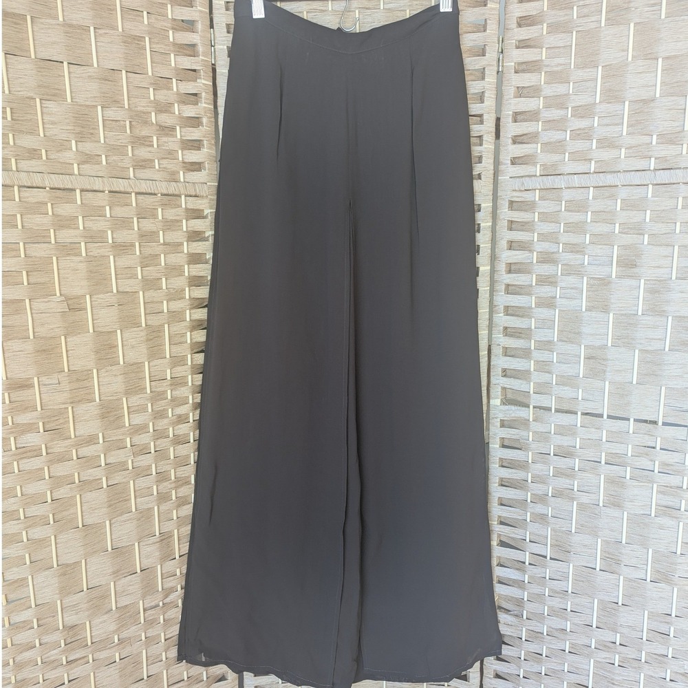 Vtg Y2K Cache Brown Wide Leg Pants High Waist Double Layer Flowy Chiffon Sz 2
